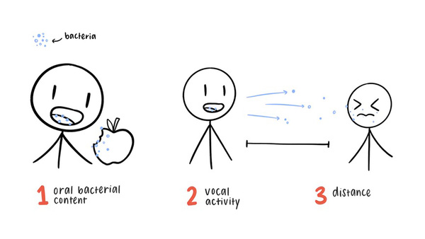 The effects of different modes of vocalization and food consumption on the level of droplet transmission of bacteria