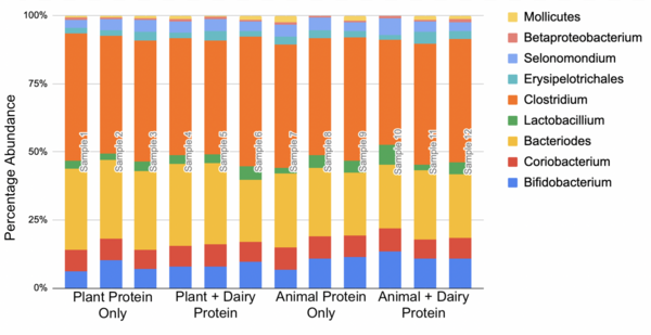 Primary source of dietary protein is correlated with differences in the intestinal microbiome diversity