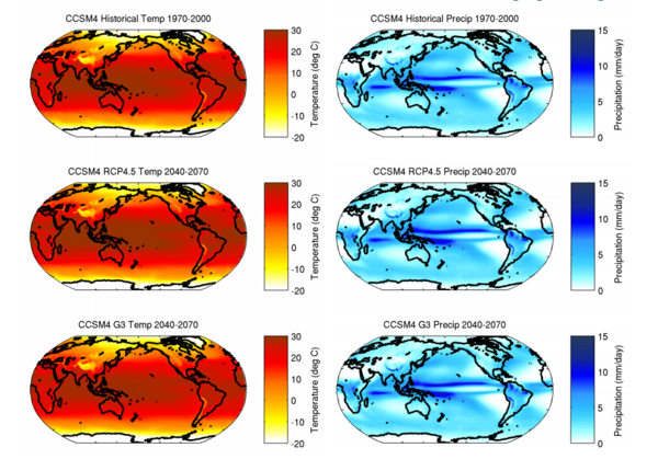 Temperature and Precipitation Responses to a Stratospheric Aerosol Geoengineering Experiment Using the Community Climate System Model 4