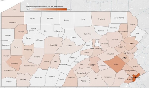 Risk factors contributing to Pennsylvania childhood asthma