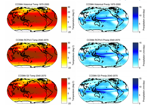 Cover photo for Temperature and Precipitation Responses to a Stratospheric Aerosol Geoengineering Experiment Using the Community Climate System Model 4